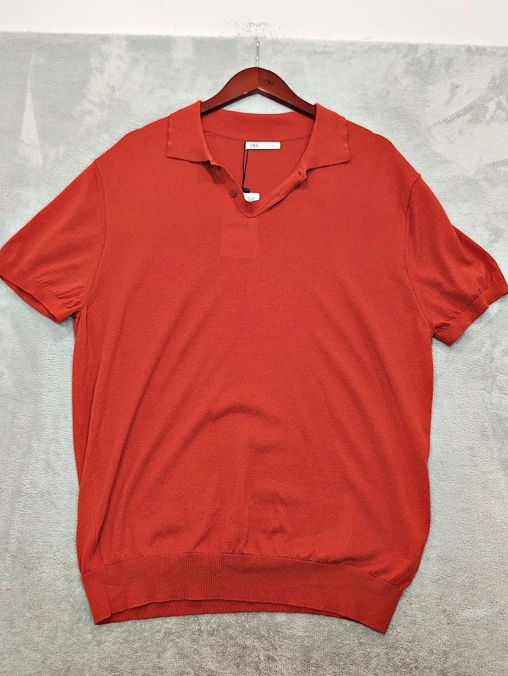 Zara Knit Cotton Polo Shirt Men's Burnt Orange XL New